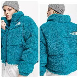 The North Face Nuptse Sherpa High Pile Down Jacket Harbor Blue Womens XXL